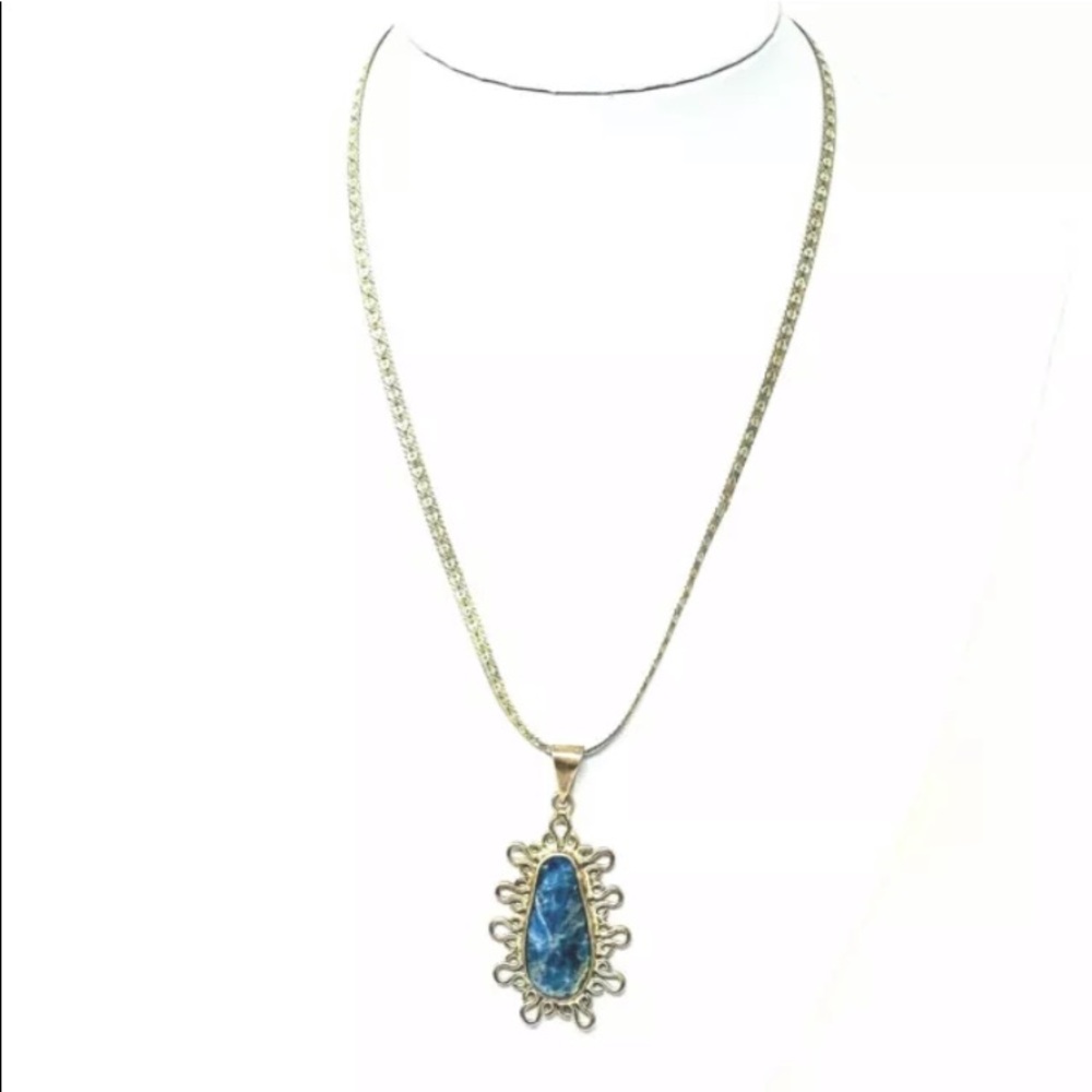 Silver Necklace Sodalite Pendant